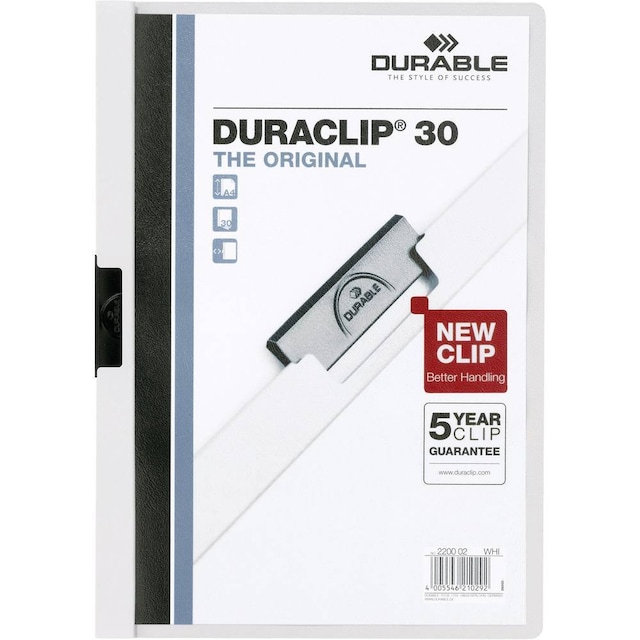 Durable Klemmemappe DURACLIP 30 - 2200 220002 A4 Hvid