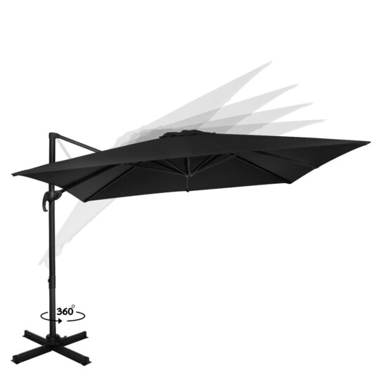 VONROC Parasol Pisogne 300x300cm - Kipbar parasol - 360°C drejelig -  Justerbar hældningsvinkel - UV-bestandig - Antracit/sort - Inkl.  Beskyttelsesovertræk | Elgiganten