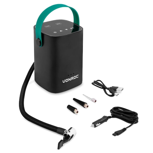 VONROC Batteridrevet minikompressor 12V med indbygget 2,0Ah batteri - Digitalt display / måler