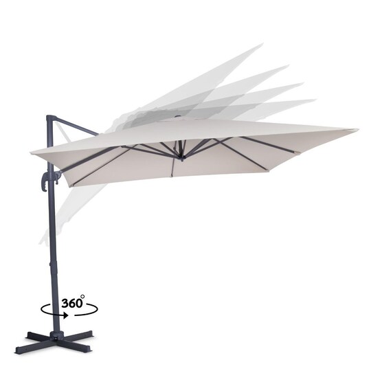 VONROC Parasol Pisogne 300x300cm - Kipbar parasol - 360°C drejelig -  Justerbar hældningsvinkel - UV-bestandig - Beige - Inkl.  Beskyttelsesovertræk | Elgiganten