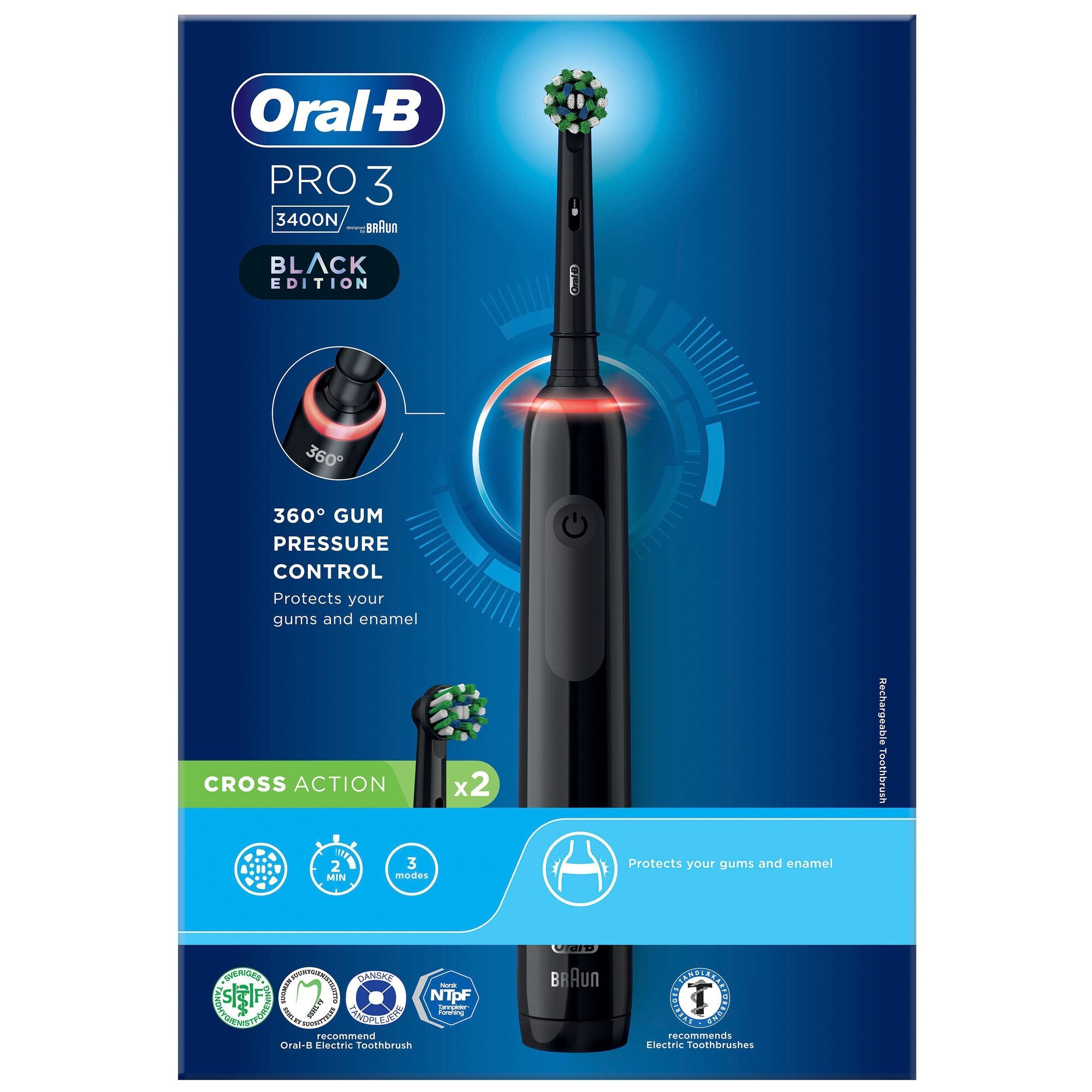 Oral-B Pro3 3400N elektrisk tandbørste 760079 (sort) med PrisMatch