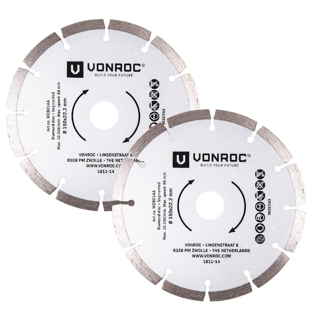 VONROC Diamantklinge - 150 mm – til murrillefræsere eller vinkelslibere - universal - 2-delt