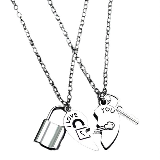 Par halskæde lås nøgle hjerte vedhæng Sølv | Elgiganten