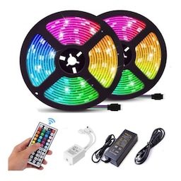 Farveskiftende LED lyssløjfe / lysbånd RGB med fjernbetjening (2 x 5 m)