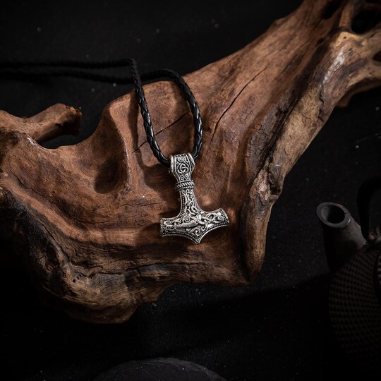 Vikinge smykker Thors hammer med læder halskæde Sølv | Elgiganten