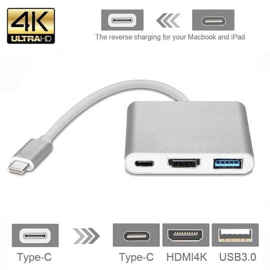 USB-C Multiport USB, USB-C (USB PD), 4K HDMI kompatibel Silver |