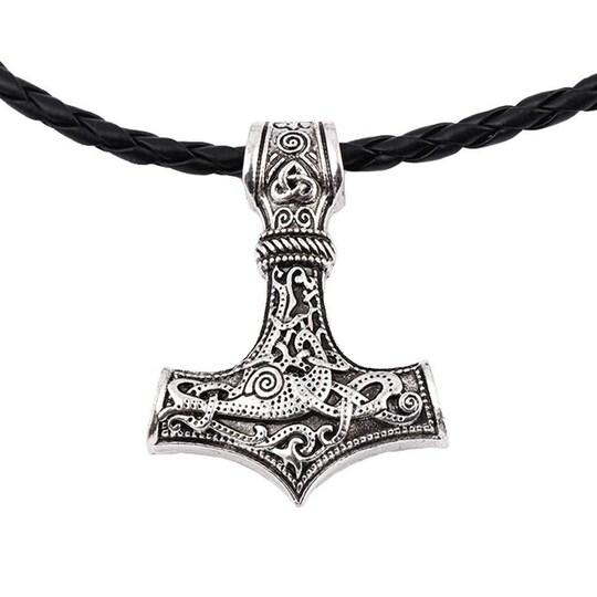 Vikinge smykker Thors hammer med læder halskæde Sølv | Elgiganten