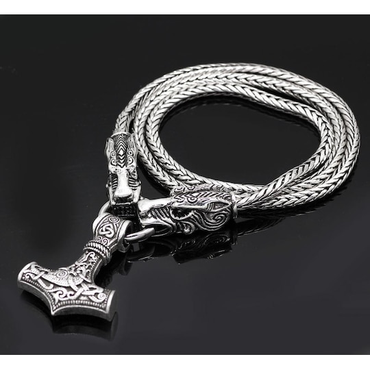 Vikinge smykker Thors hammer med halskæde Zink legering Sølv | Elgiganten