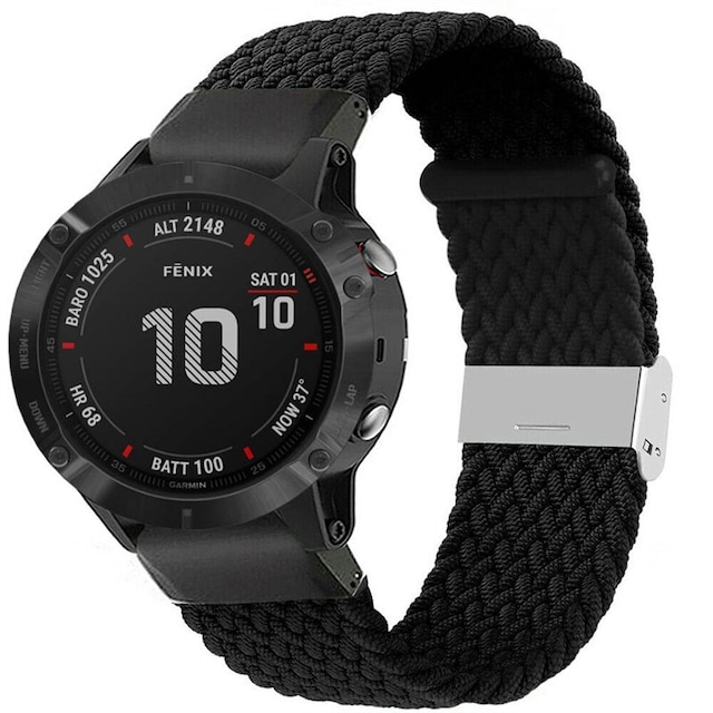 Flettet Elastik Armbånd Garmin Fenix 6X - Sort