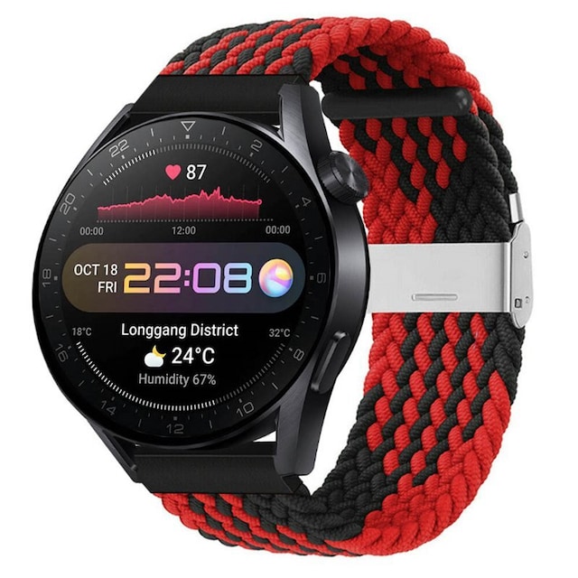 Flettet Elastik Armbånd Huawei Watch 3 Pro (48mm) - Rød/Sort