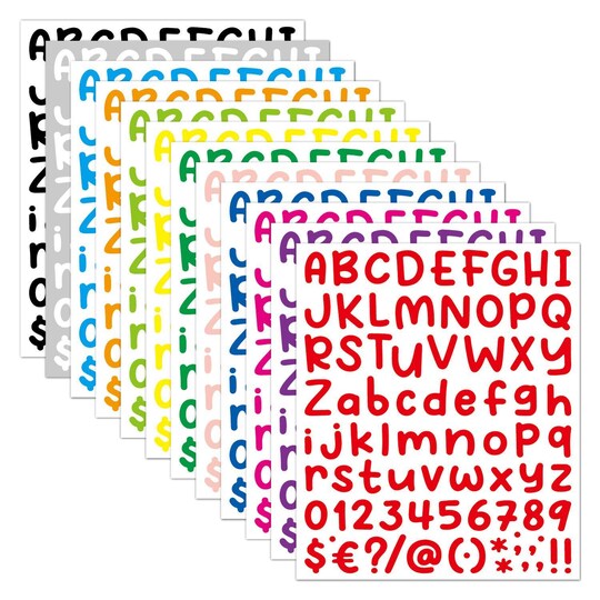 Klistermærker bogstaver og tal Flerfarvede 12 A4 ark 972 klistermærker |  Elgiganten