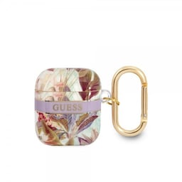 Guess AirPods 1/2 Cover Flower Print & Gold Hook Lilla