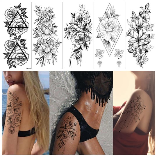 Engangstatoveringer - midlertidige tatoveringer med blomstermotiver 8 stk  Sort | Elgiganten