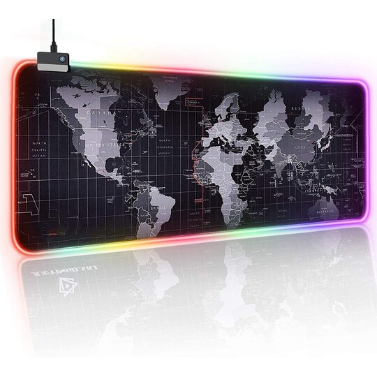 Stor RGB musemåtte med verdenskort 80x30 cm | Elgiganten
