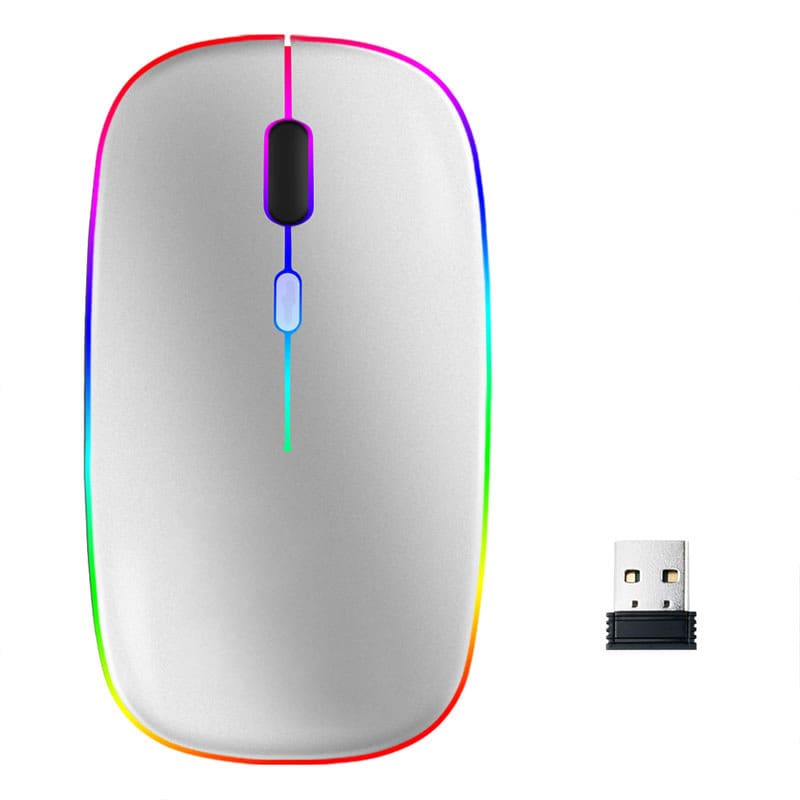 INF Trådløs mus med RGB LED dual mode Bluetooth/Wifi Sølv | Elgiganten
