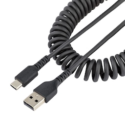 StarTech.com 50 cm USB-A till C-laddningskabel, kraftig spiralkabel för snabb l