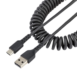 StarTech.com 1 m USB-A till C-laddningskabel, kraftig spiralkabel för snabb lad