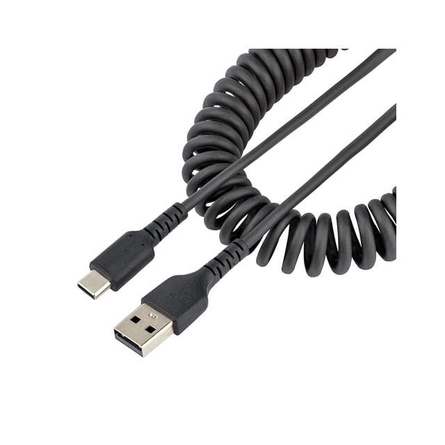 StarTech.com 1 m USB-A till C-laddningskabel, kraftig spiralkabel för snabb lad