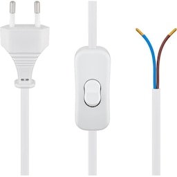 Kabel med eurostik til montering - med afbryder, 1,5 m, hvid