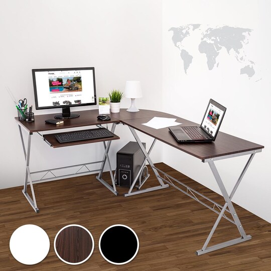 Kombineret skrivebord og computerbord til hjørne - sort | Elgiganten