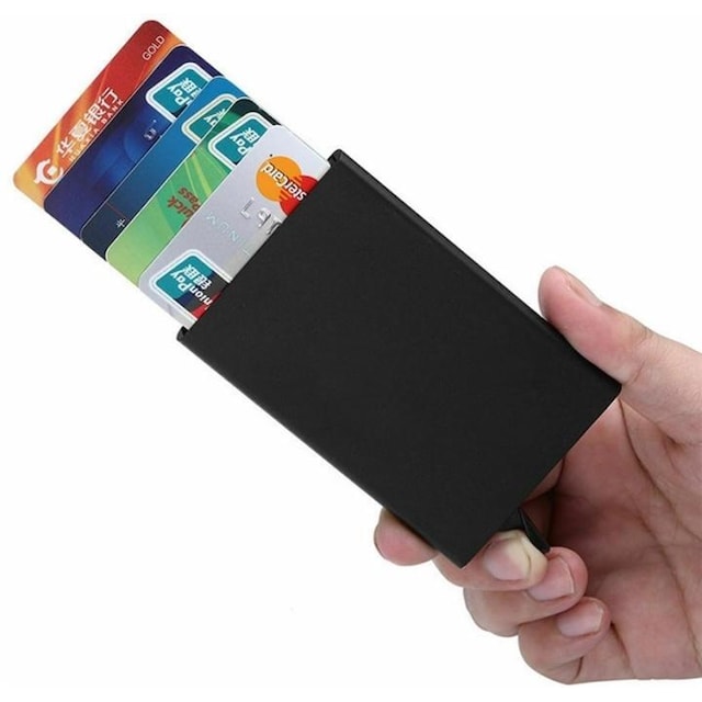 RFID-kortholder i aluminium med pop-up, svart