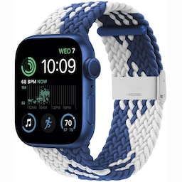 Flettet Elastik Armbånd Apple Watch SE 2022 44mm - Blåhvid
