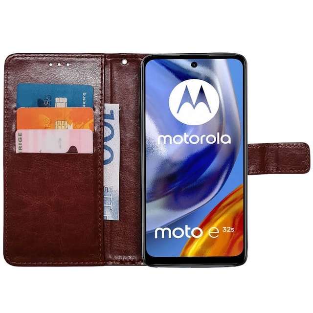 Wallet cover 3-kort Motorola Moto E32s - Brun