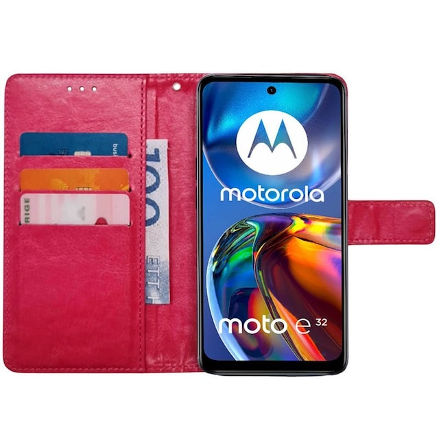 Wallet cover 3-kort Motorola Moto E32 - Lyserød