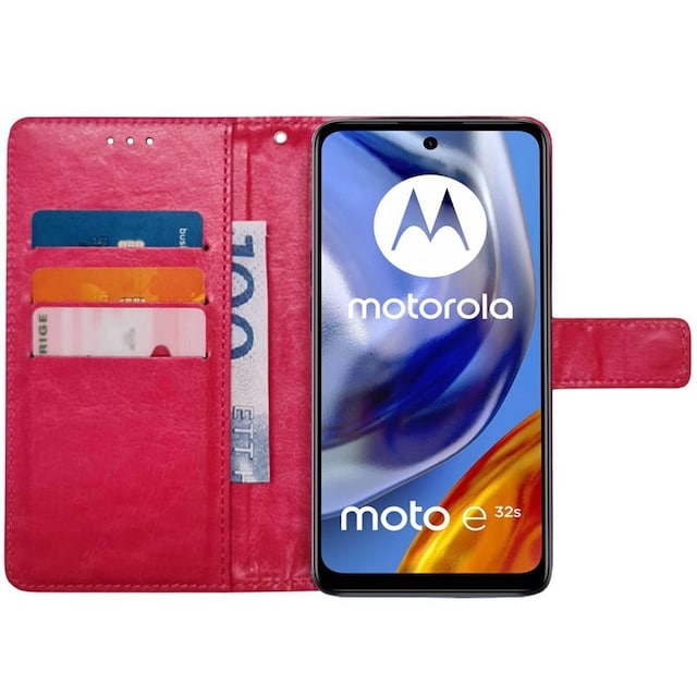 Wallet cover 3-kort Motorola Moto E32s - Lyserød