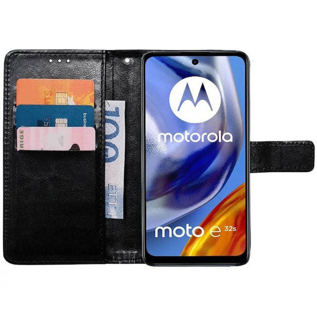 Wallet cover 3-kort Motorola Moto E32s - Sort