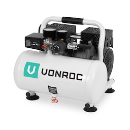 VONROC PRO Støjsvag kompressor - Oliefri - 750W - 1HP - 128 lt/min - 6 Liter - 8 bar - 57,5dB(A) - Stille - Støjsvag - Hvid