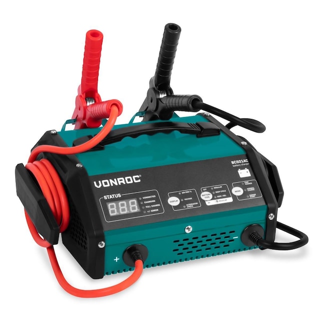 VONROC Batterioplader med jumpstarter - Max. 15A - Til 6V eller 12V bly-syre batterier