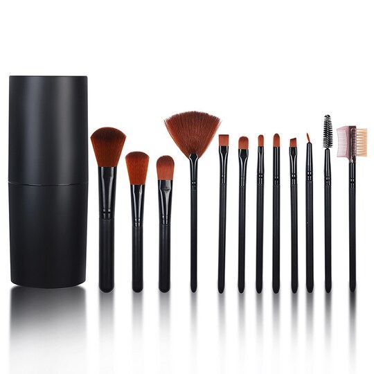 Make-up børster Sæt med opbevaringsboks 13 dele Sort | Elgiganten