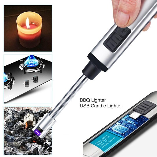 Elektrisk lighter USB genopladelig 2 dele Sølv | Elgiganten