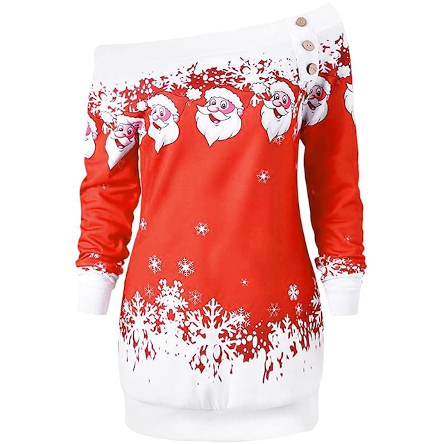 INF Off-shoulder tyk sweater med julemønster - størrelse S, rød