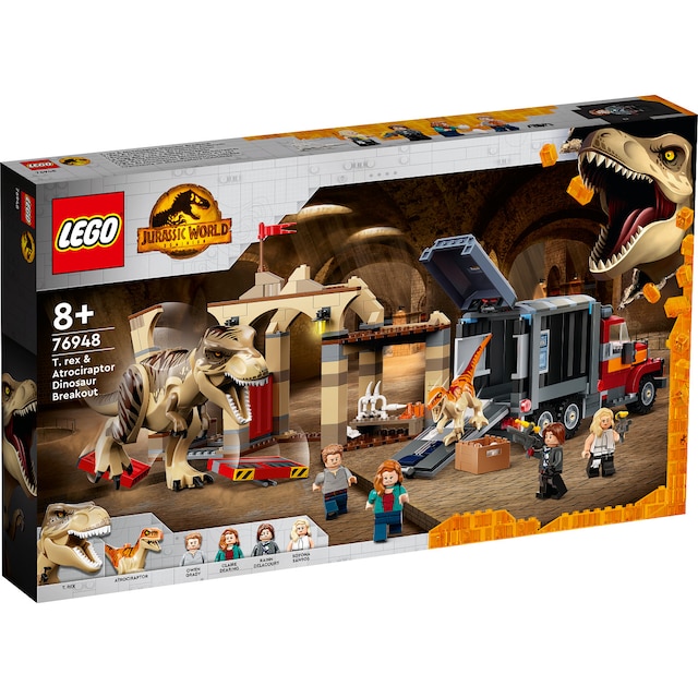 LEGO T. rex og atrociraptor på dinosaurflugt