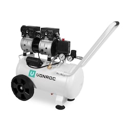 VONROC Støjsvag kompressor - Oliefri - 750W - 1HP - 128 lt/min - 24 Liter - 8 bar - 57,5dB(A) - Hvid