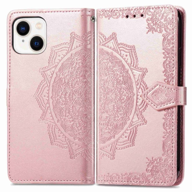 SKALO iPhone 14 Mandala Flip Cover - Rosa guld