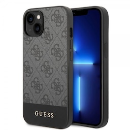 Guess iPhone 14 Cover Bottom Stripe Metal Logo Grå