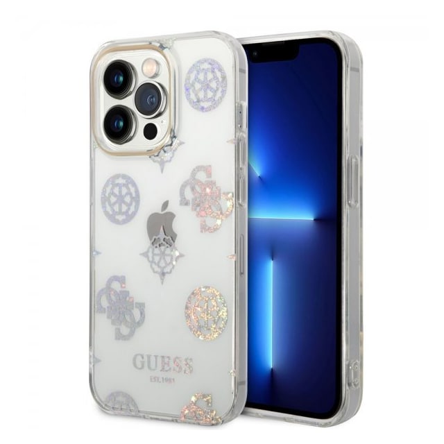 Guess iPhone 14 Pro Cover Peony Glitter Hvid
