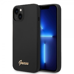 Guess iPhone 14 Cover Liquid Silicone Metal Logo Sort