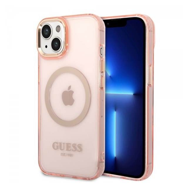 Guess iPhone 14 Plus Cover Translucent MagSafe Lyserød