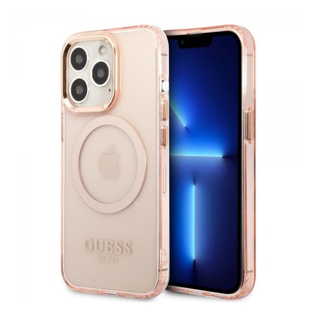 Guess iPhone 13 Pro Cover Translucent MagSafe Lyserød