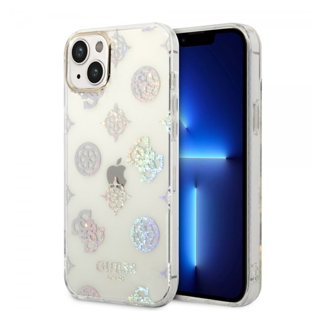 Guess iPhone 14 Plus Cover Peony Glitter Hvid