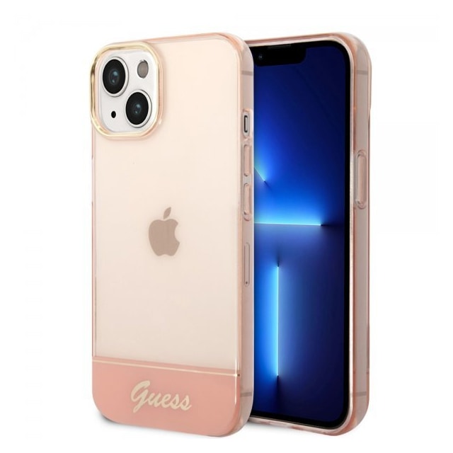 Guess iPhone 14 Cover Translucent Lyserød
