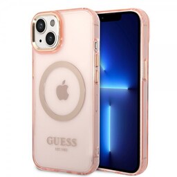 Guess iPhone 14 Cover Translucent MagSafe Lyserød