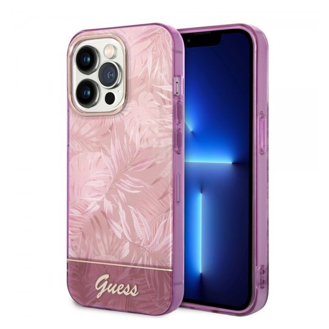 Guess iPhone 14 Pro Cover Jungle Lyserød