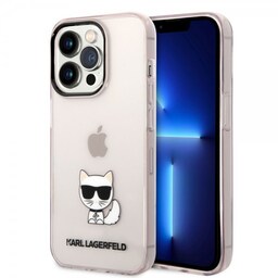 Karl Lagerfeld iPhone 14 Pro Cover Printed Choupette Transparent Lyserød