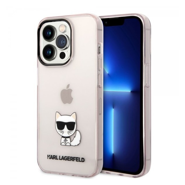 Karl Lagerfeld iPhone 14 Pro Cover Printed Choupette Transparent Lyserød