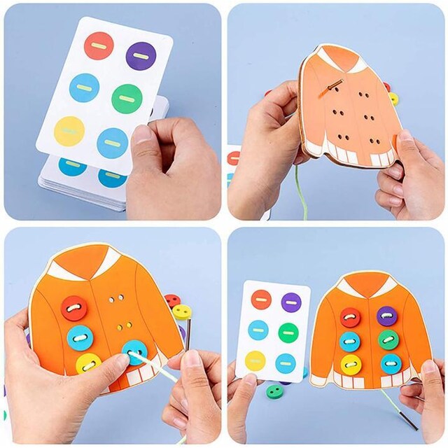 Træ knapper på trøje - udviklende spil for småbørn